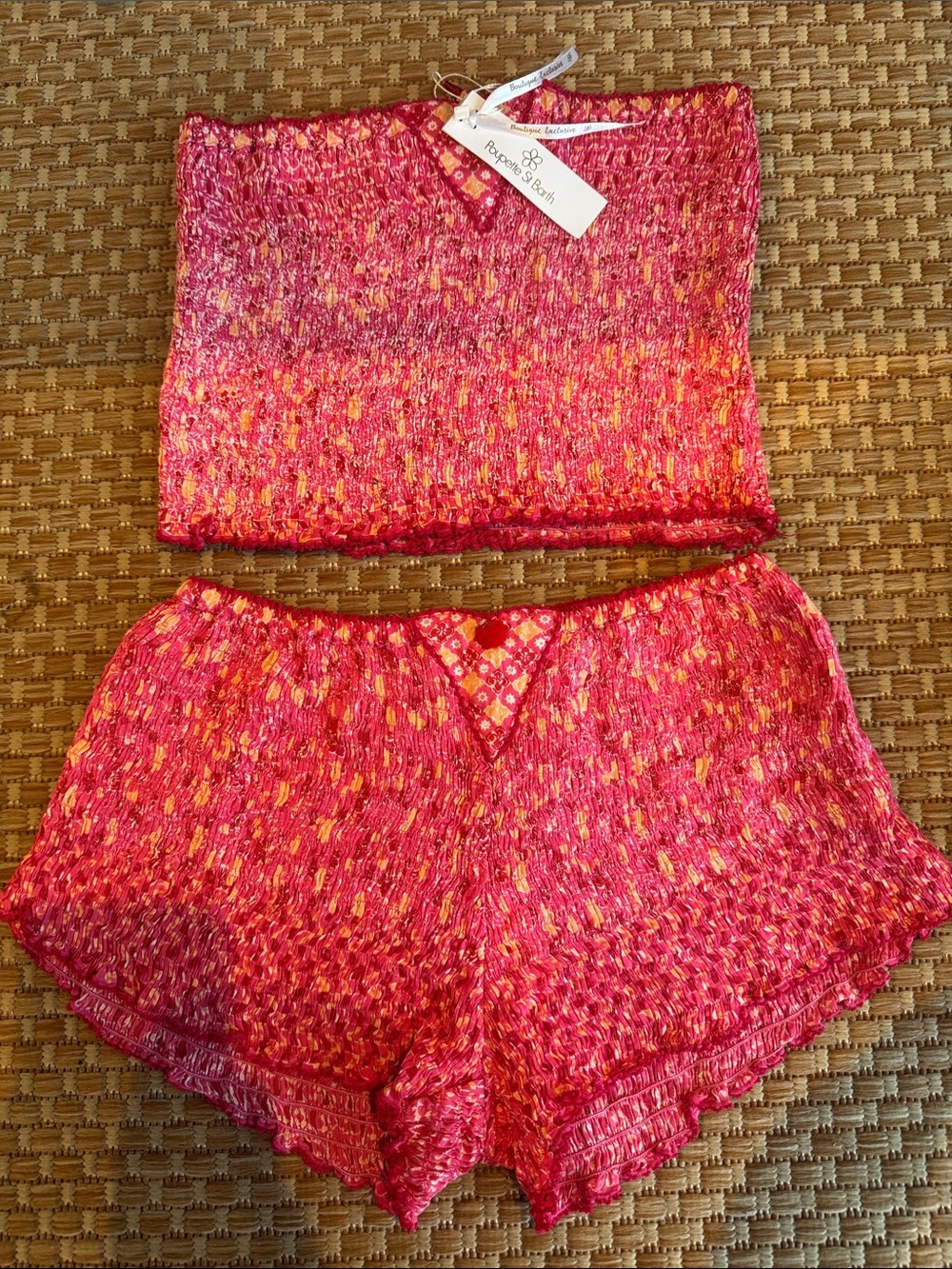 Poupette St. Barth Pink and Yellow Smocked Tube Top & Shorts